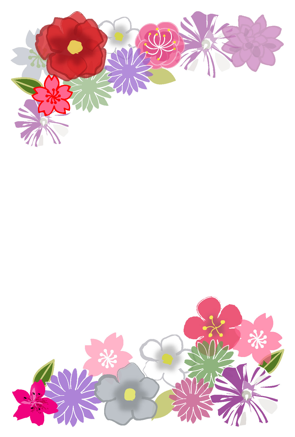 椿や朝顔 和風のお花のイラストのポストカードテンプレートです 和風の絵はがき テンプレート フォーマット素材画像集 多目的 葉書 お手紙 Naver まとめ