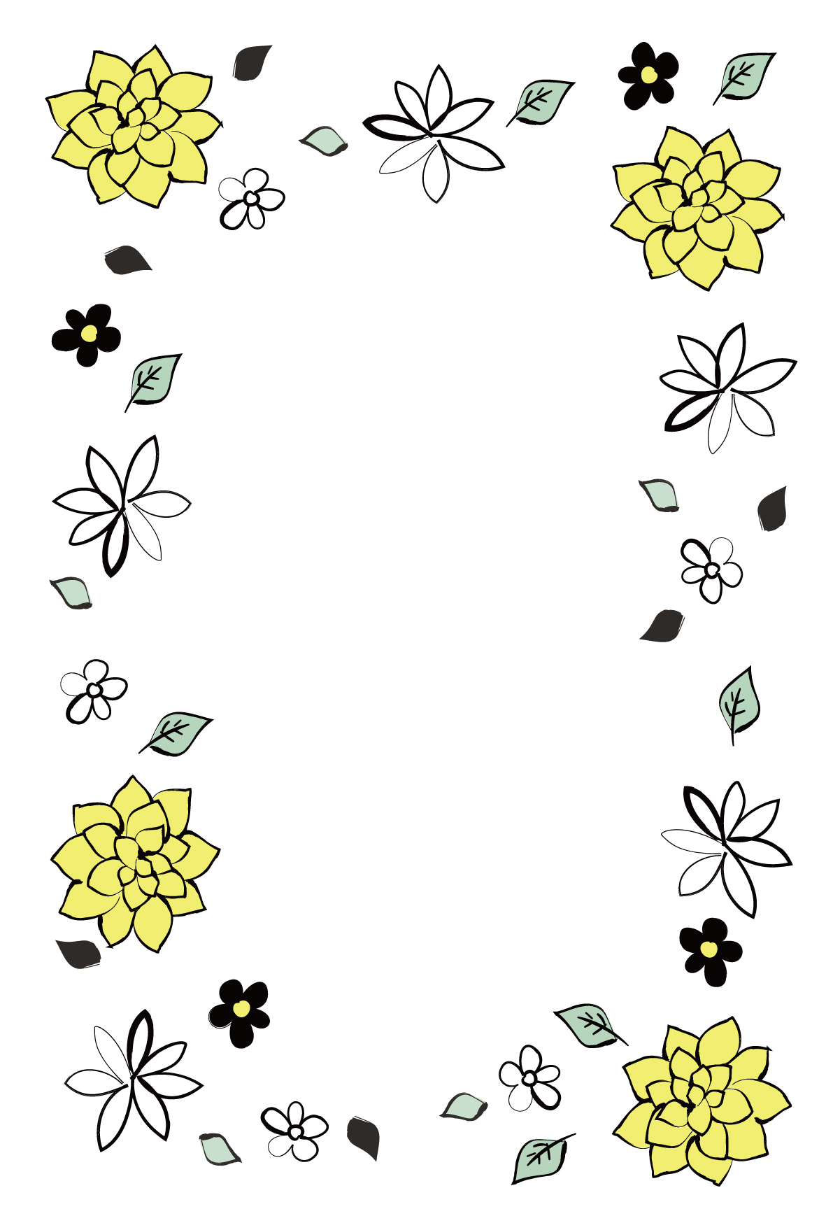 Free 多目的 ポストカードテンプレート 花の飾り枠4 ダウンロード かわいい無料はがきテンプレート はがき絵箱