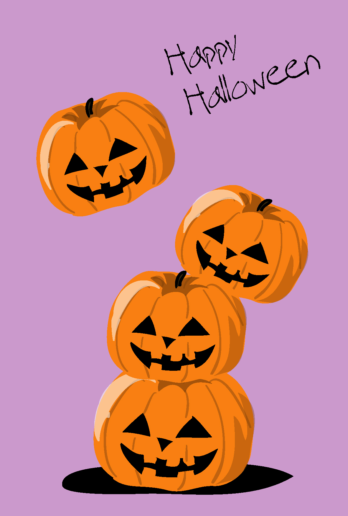 ハロウィンのポストカードテンプレート「かぼちゃのだるまおとし 