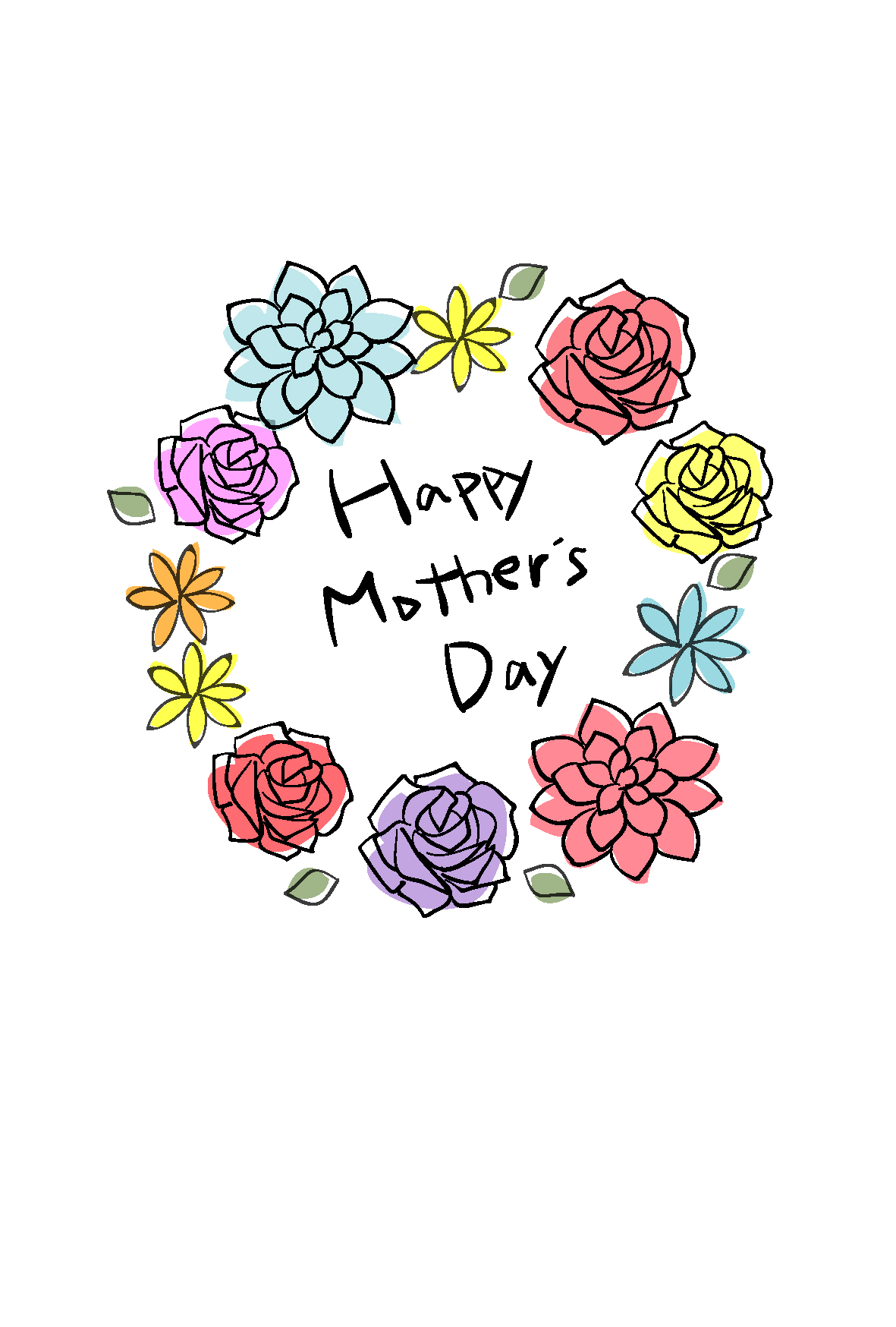 母の日のポストカードテンプレート 花のわっか Happymother Sday 2ダウンロード