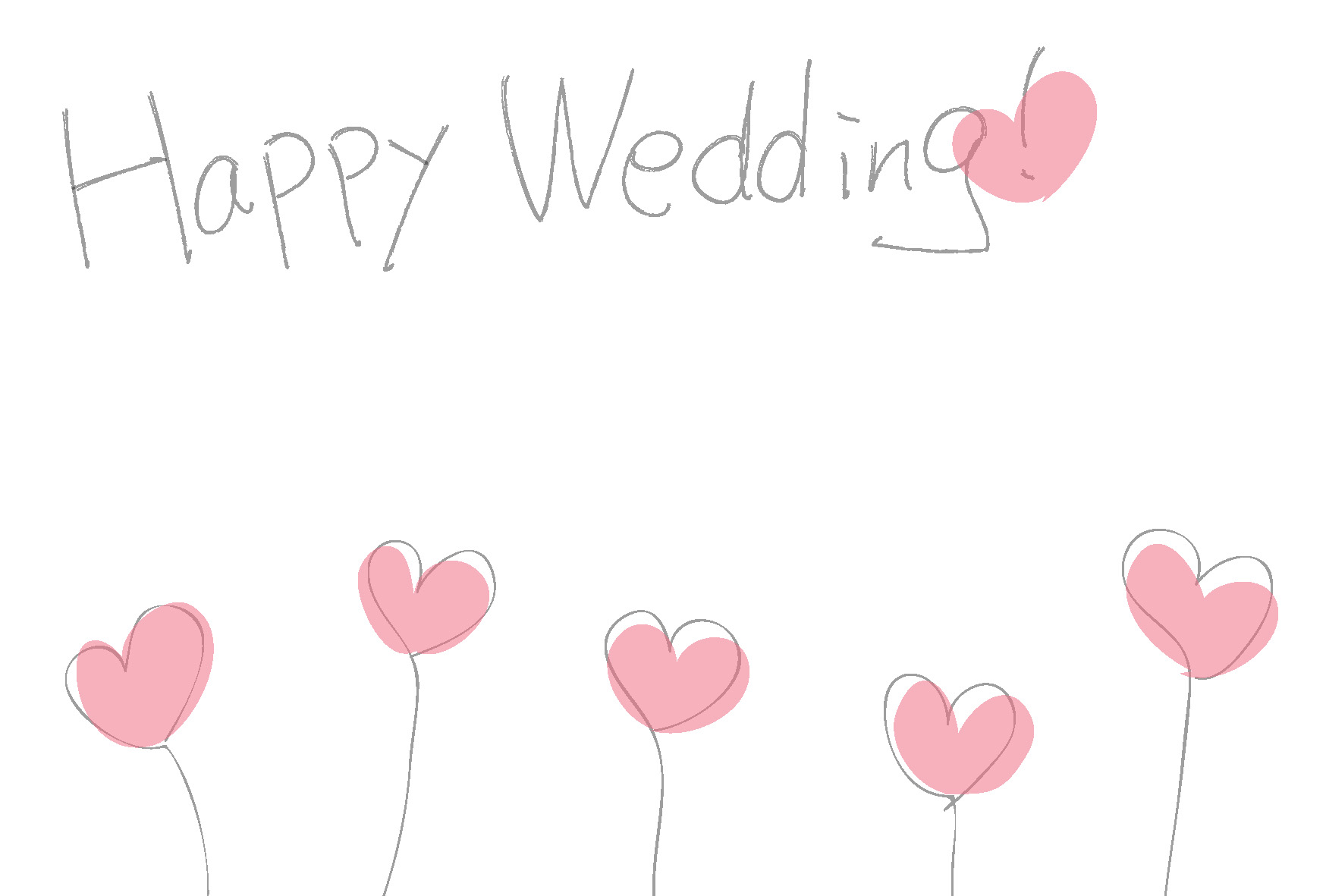 結婚祝い 報告はがきテンプレート 咲いているピンクのハート ダウンロード はがき絵箱