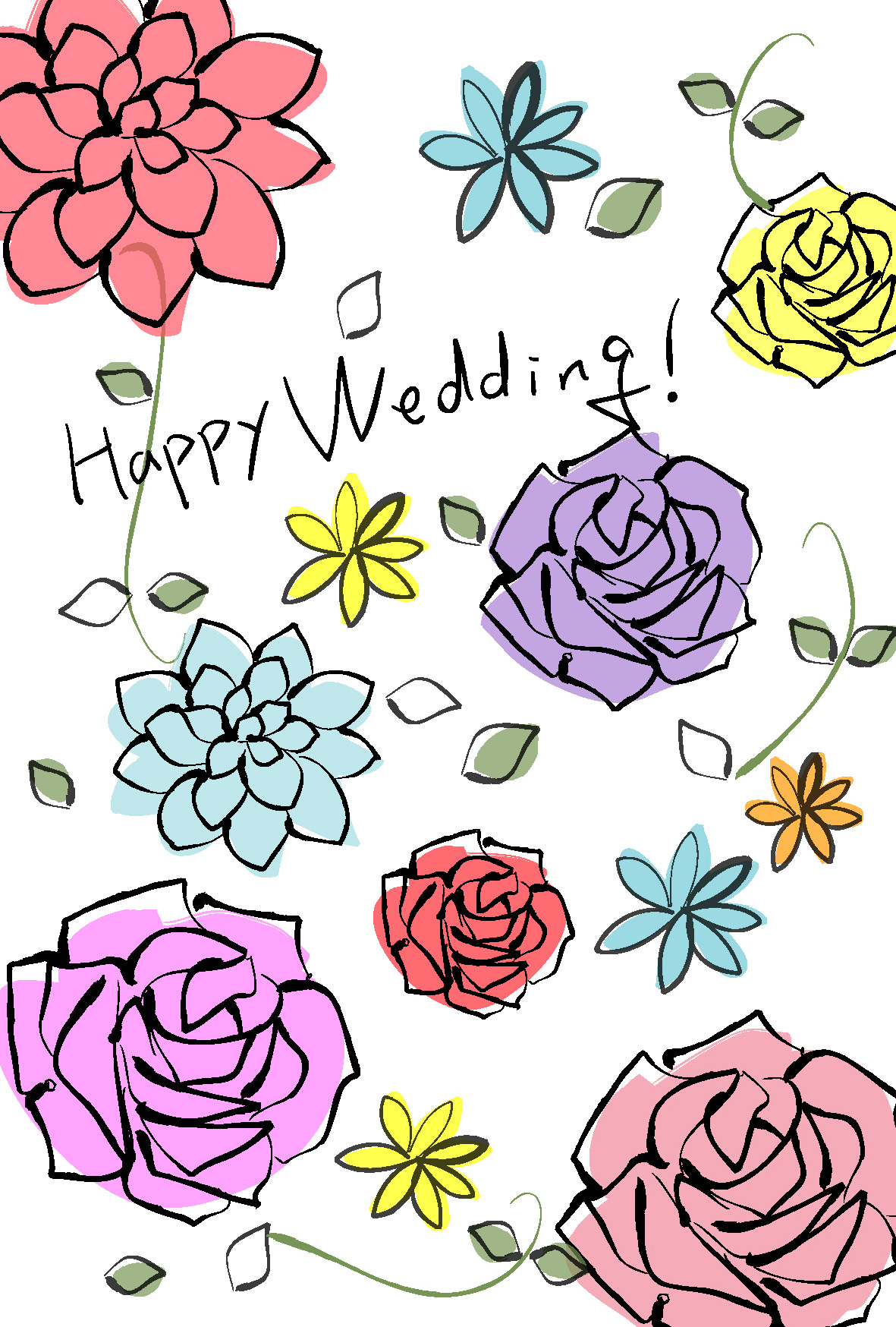 結婚祝い 報告はがきテンプレート 花模様 ダウンロード かわいい無料ポストカードテンプレート はがき絵箱