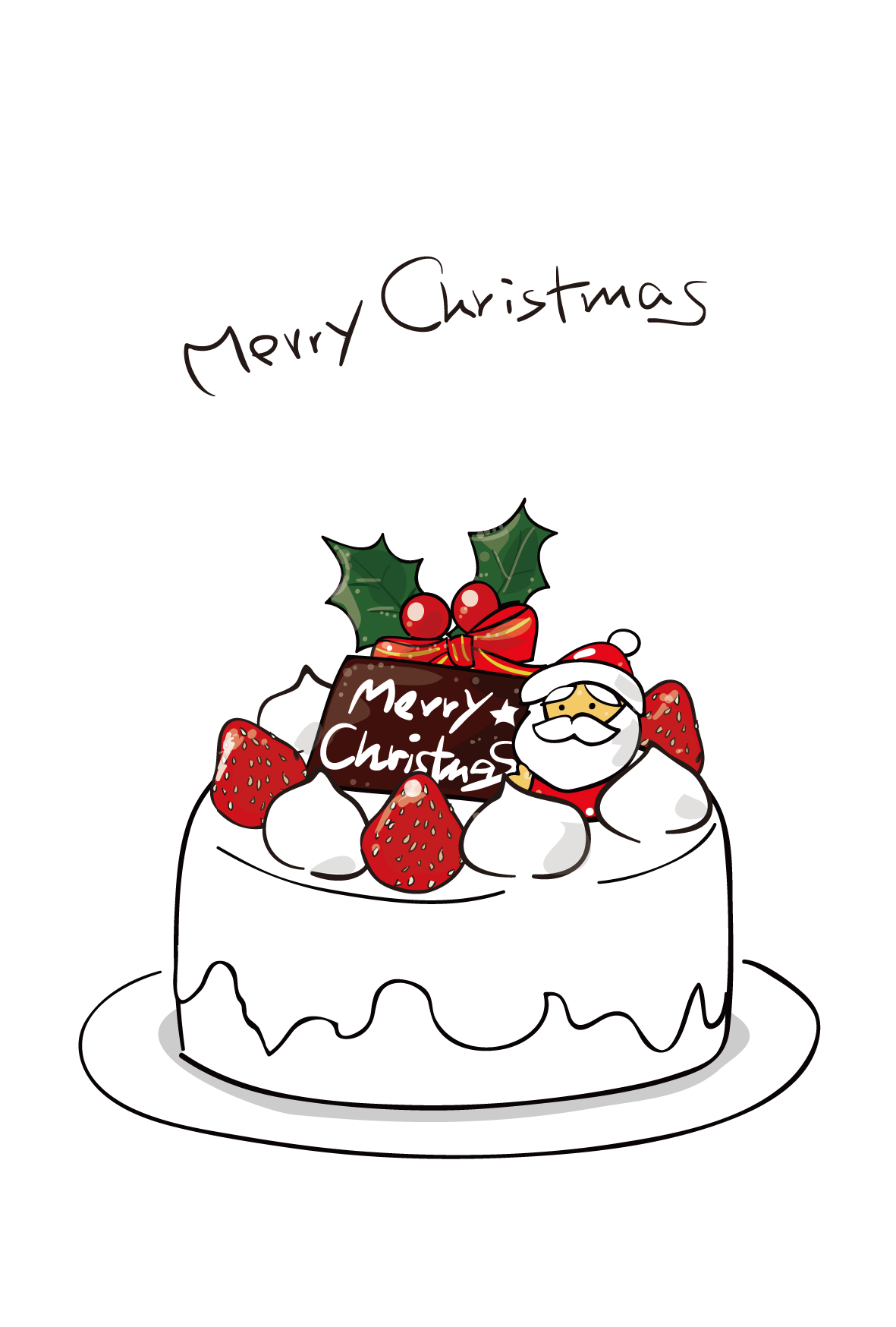 クリスマスのポストカードテンプレート クリスマスケーキ ダウンロード かわいい無料はがきテンプレート はがき絵箱